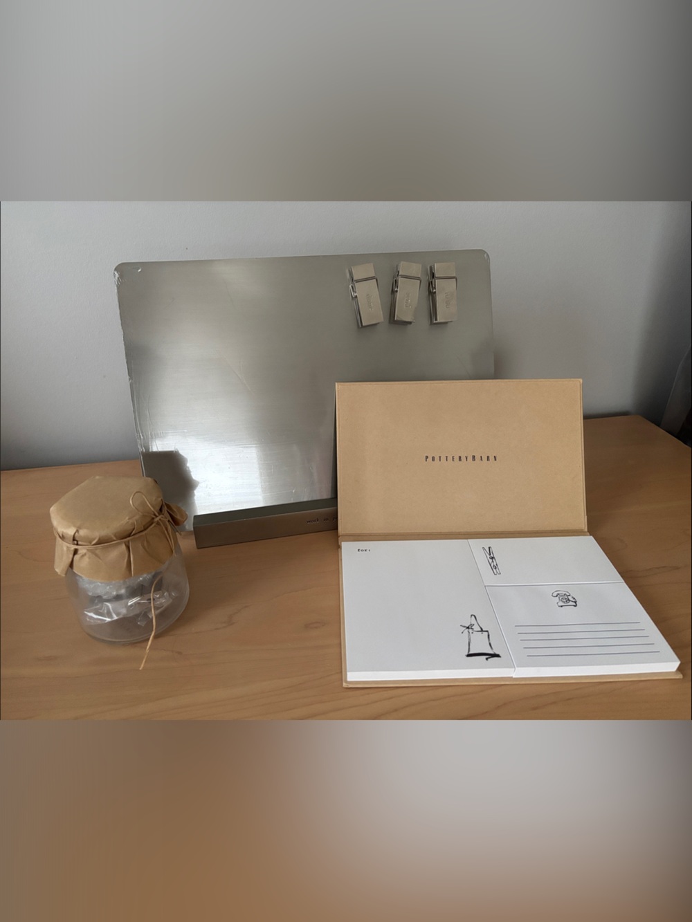 Pottery Barn Kraft Message Magnetic Board with message notebook and extra pins